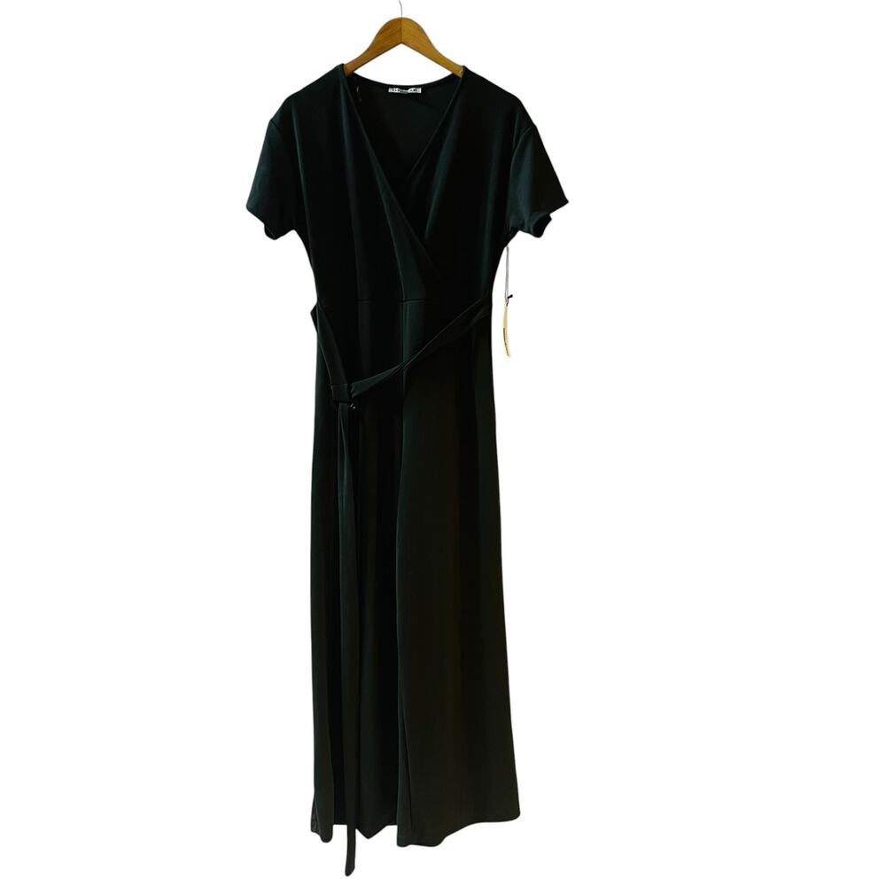Haute Monde Short Sleeve Wide Leg Jumpsuit Size M Medium NWT Green - Picture 1 of 6
